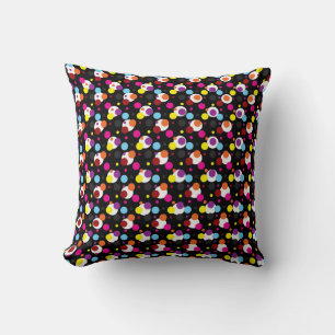 Multi Coloured Polka Dots On Black Throw Pillow
