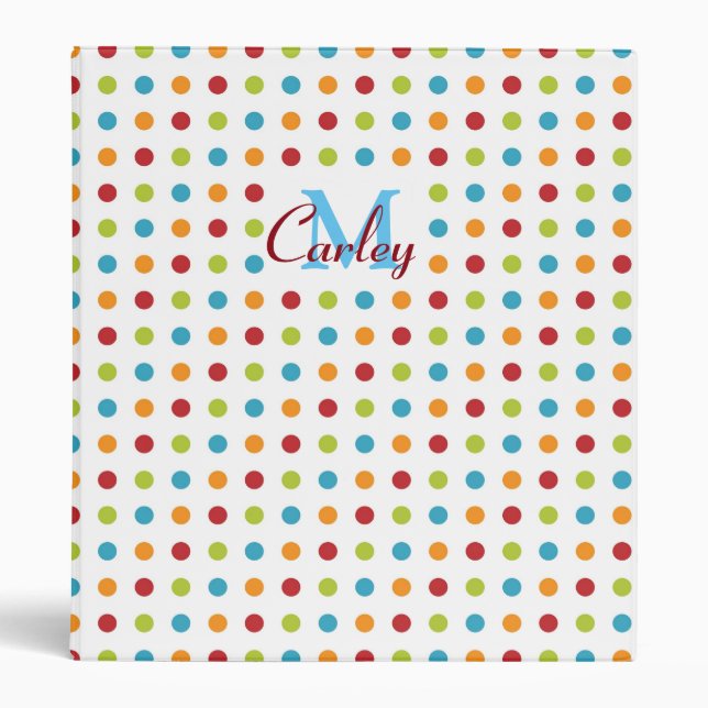 Multi-Coloured Polka Dots Personalised Binder (Front)