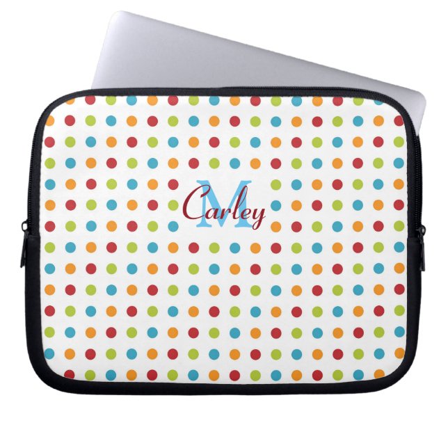 Multi-Coloured Polka Dots Personalised Laptop Sleeve (Front)