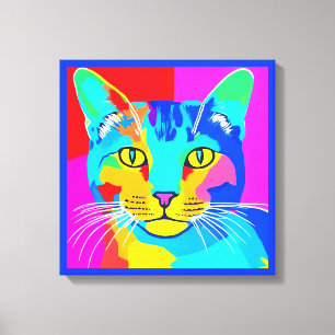 Multi Coloured Pop Art Cat Portrait   Canvas Print