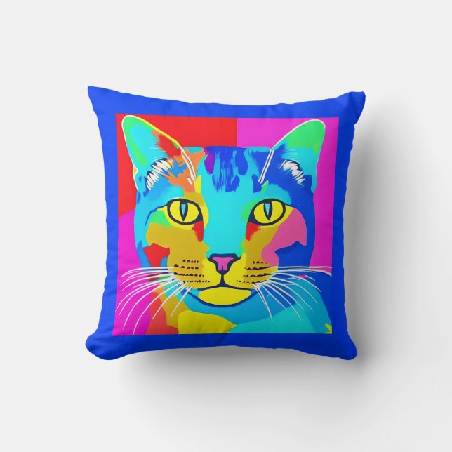 Multi Coloured Pop Art Cat Portrait   Throw Pillow (Front)