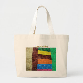 Multi-coloured Quilt Block, I Love Quilting Large Tote Bag