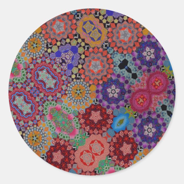 Multi-coloured Quilt Pattern Classic Round Sticker (Front)