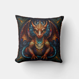 Multi Coloured rainbow Dragon  Throw Pillow