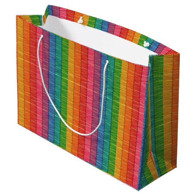 Multi-Coloured Rattan Pattern Gift Bag (Back Angled)