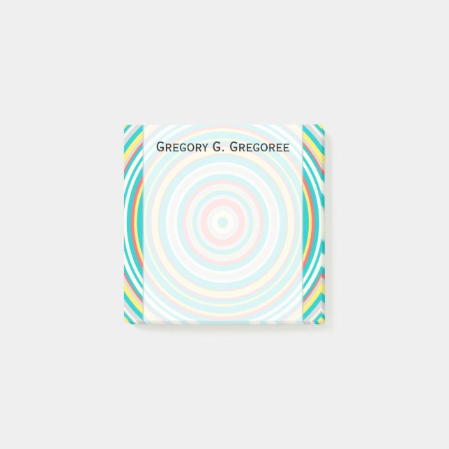 Multi-Coloured Ring/Circle Pattern + Custom Name Post-it Notes (Front)