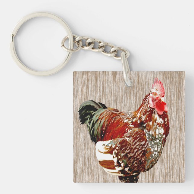 Multi Coloured Rooster Extrovert, Keychain (Front)