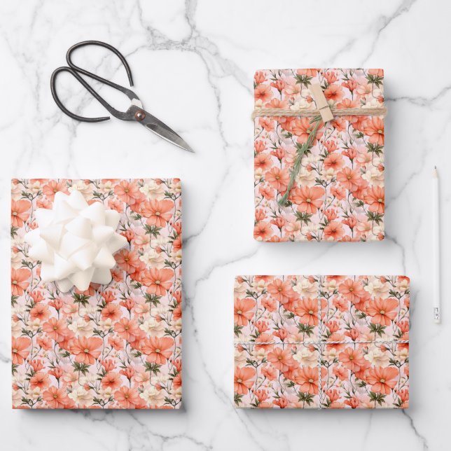 Multi-Coloured Spring Flowers Wrapping Paper Sheet (Front)