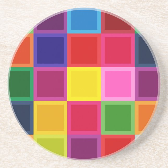 Multi Coloured Squares and Stripes Girly Coaster (Front)