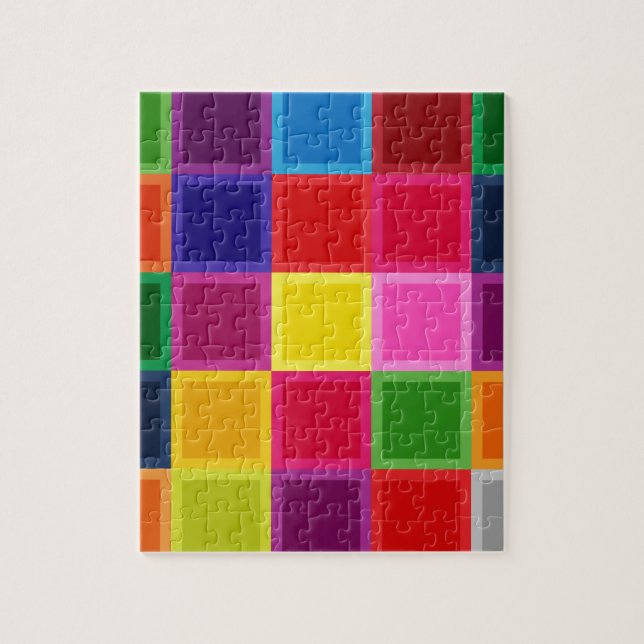 Multi Coloured Squares and Stripes Girly Jigsaw Puzzle (Vertical)