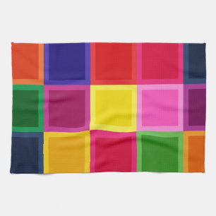 Multi Coloured Squares and Stripes Girly Kitchen Towel