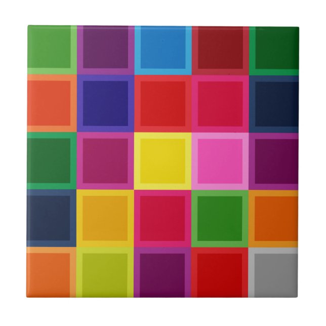 Multi Coloured Squares and Stripes Girly Tile (Front)