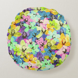 Multi Coloured Stained Glass Orchids, Round Pillow