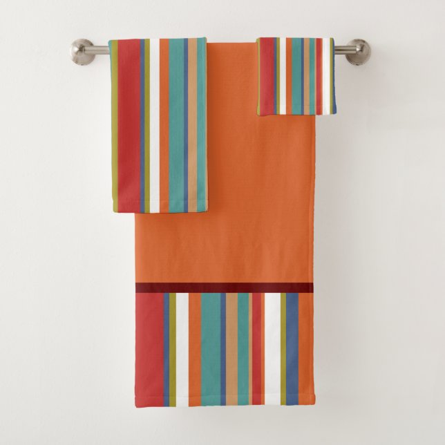 Multi Coloured Stripe Pattern Bath Towel Set (Insitu)