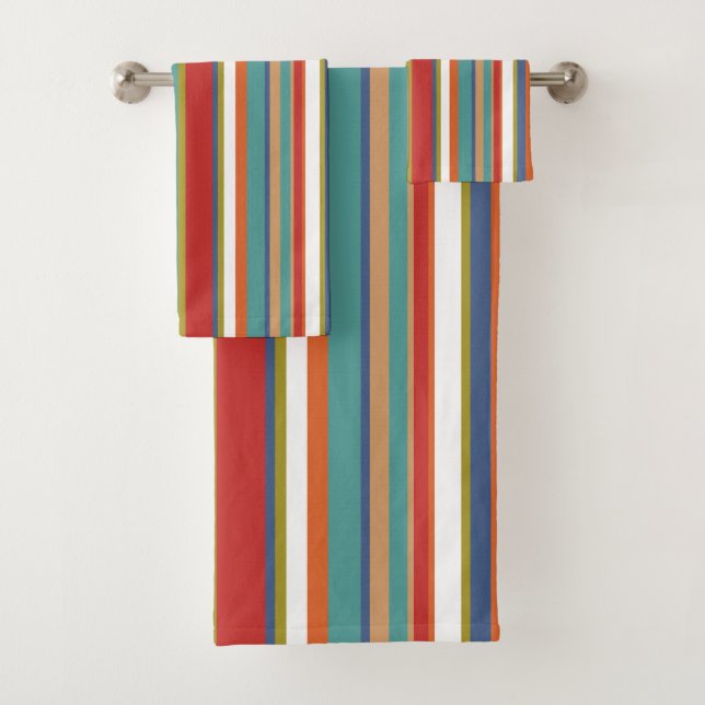 Multi Coloured Stripe Pattern  Bath Towel Set (Insitu)