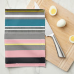 Multi Coloured Striped Pattern Kitchen Towel<br><div class="desc">This modern patterned kitchen towel features a clean multicolored striped pattern in shades of grey pink yellow teal with black and white accents. This hand towel will make a stylish modern addition to your kitchen towel collection, home gift for the newlyweds or new homeowners in your life, or a simple...</div>