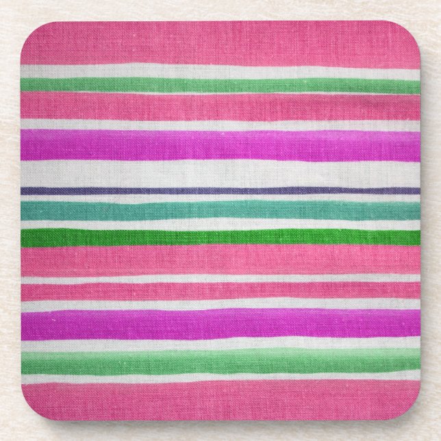 Multi-coloured Stripes Cork Coaster (Front)
