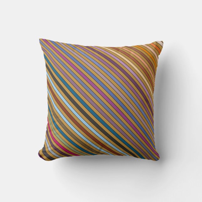 Multi-Coloured Stripes & Ochre Throw Pillow (Front)