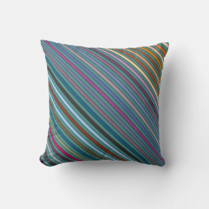 Multi-Coloured Stripes & Teal Throw Pillow