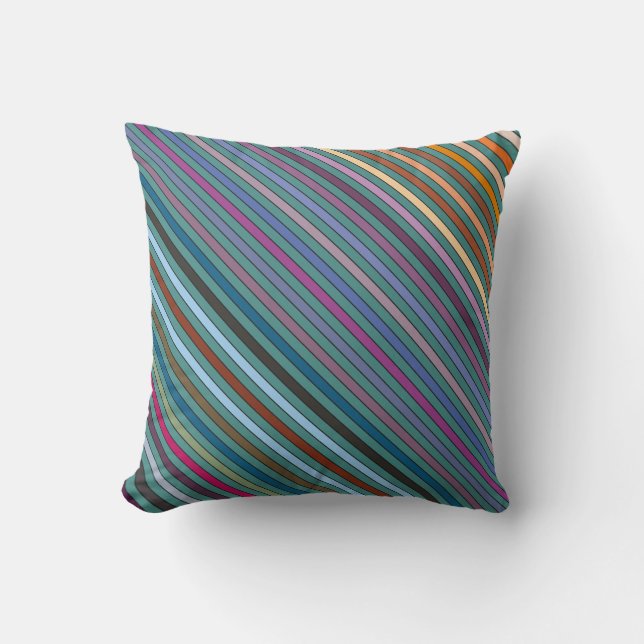 Multi-Coloured Stripes & Teal Throw Pillow (Front)