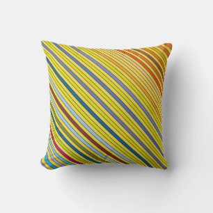 Multi-Coloured Stripes & Yellow w/Thin Black Lines Throw Pillow