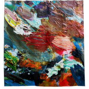 multi-coloured strokes of oil paint on the artist'