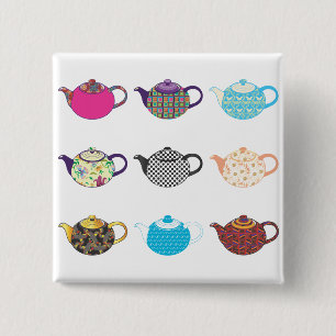 Multi-coloured Tea Kettles 2 Inch Square Button