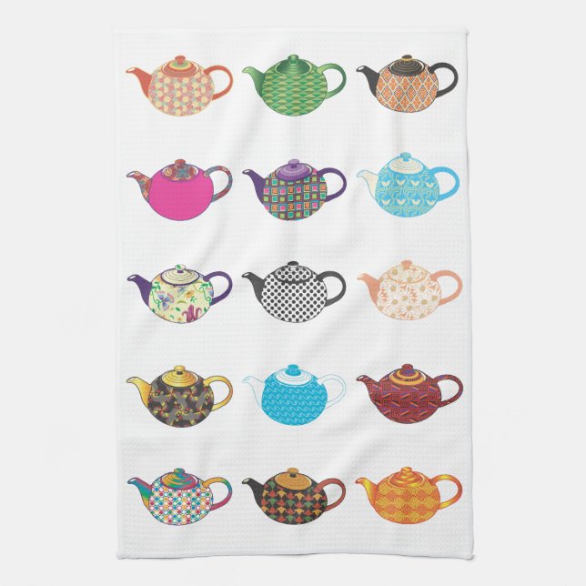Multi-coloured Tea Kettles Kitchen Towel (Vertical)
