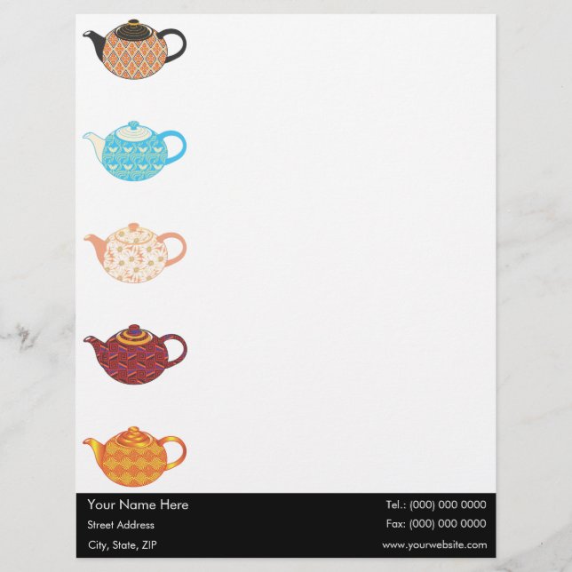Multi-coloured Tea Kettles Letterhead (Front)