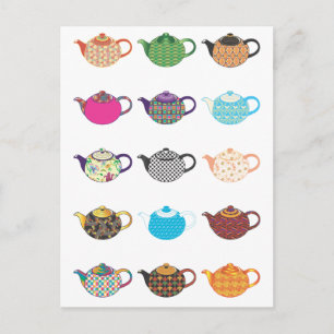 Multi-coloured Tea Kettles Postcard