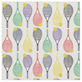 Multi-Coloured Tennis Racquet Ball Pattern Fabric