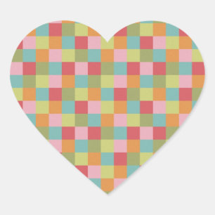 Multi Coloured Tiles Quilt Squares Colourful Plaid Heart Sticker