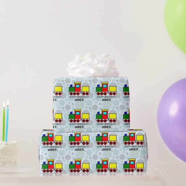 Multi Coloured Train Personalized Wrapping Paper (Party Gifts)