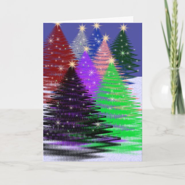 Multi-Coloured Trees Holiday Card (Front)