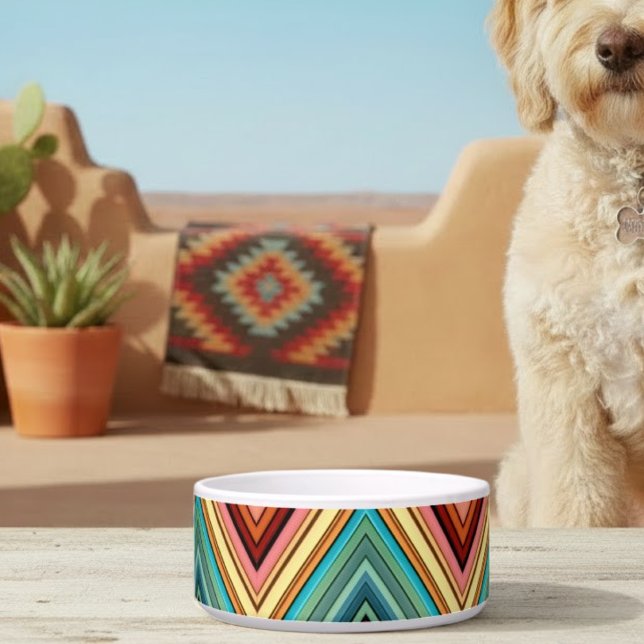 Multi-Coloured Triangle & Stripe Ceramic Pet Bowl (Creator Uploaded)