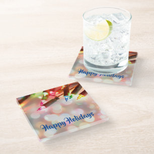Multi-coloured Twinkle Lights Christmas Bokeh Glass Coaster