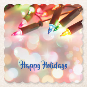 Multi-coloured Twinkle Lights Christmas, bokeh, Paper Coaster