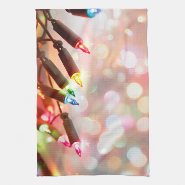 Multi-coloured Twinkle Lights Christmas kitchen Towel (Vertical)
