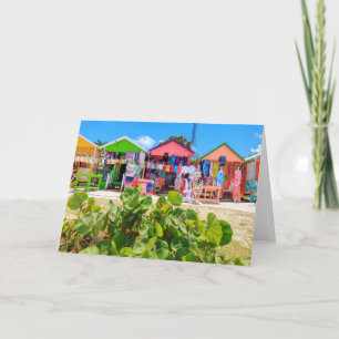 Multi Coloured Wood Cottages   Long Bay Beach Card