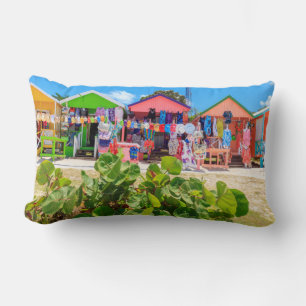 Multi Coloured Wood Cottages   Long Bay Beach Lumbar Pillow
