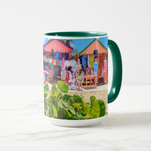 Multi Coloured Wood Cottages Long Bay Beach Mug