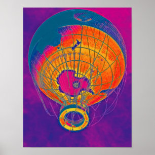 Multi-coloured World Globe Balloon, Purple Sky Poster