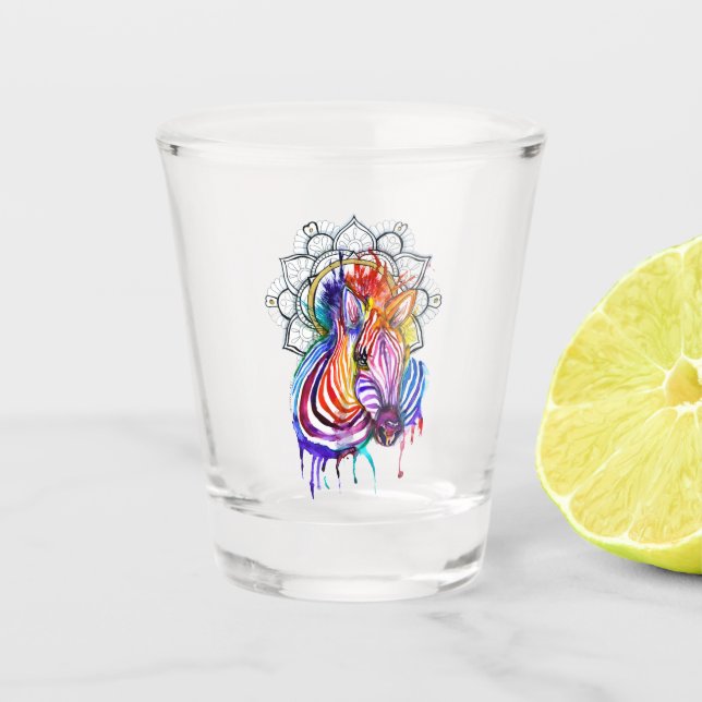 Multi-Coloured Zebra With Mandella Shot Glass (Front)