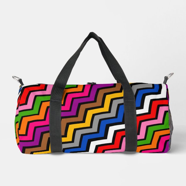 Multi Coloured Zigzag Chevron Black Design  Duffle Bag (Front)