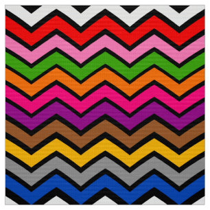 Multi Coloured Zigzag Chevron Black Design  Fabric