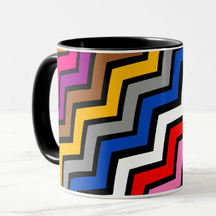 Multi Coloured Zigzag Chevron Black Design  Mug