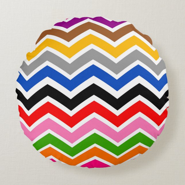 Multi Coloured Zigzag Chevron Pattern Design  Round Pillow (Front)