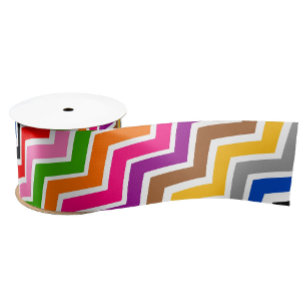 Multi Coloured Zigzag Chevron Pattern Design Satin Ribbon