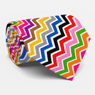 Multi Coloured Zigzag Chevron Pattern Design  Tie