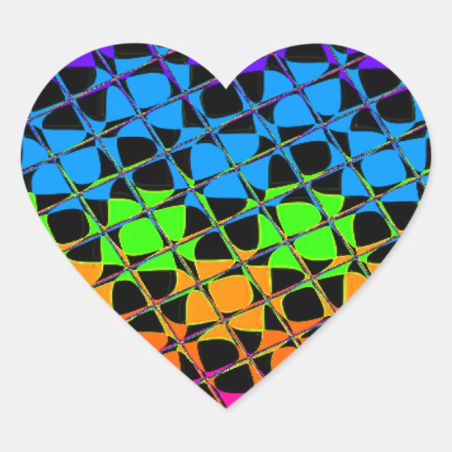 Multi colourful chequered rainbow mirror image heart sticker (Front)